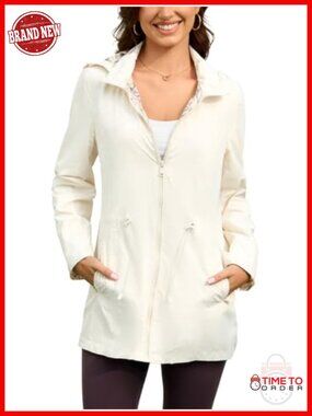 Women's Waterproof Long Hooded Rain Jacket Lightweight Trench Travel Coat